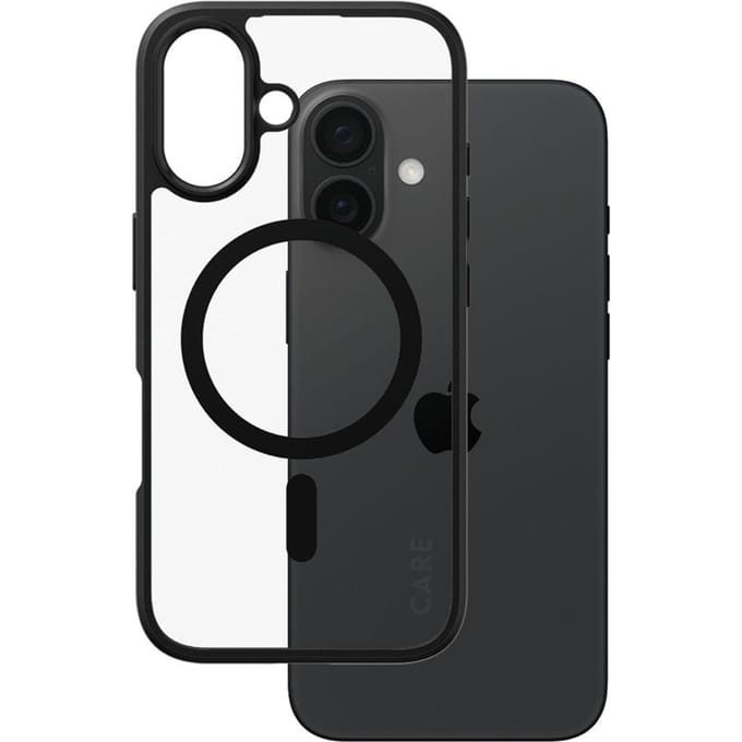 CARE by PanzerGlass Flagship Case - Transparant Urban Combat w. - Zwart Frame & MagSafe iPhone 16