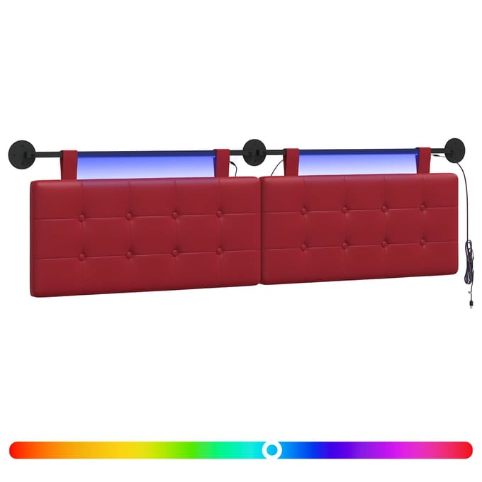 vidaXL - Hangend - hoofdbord - Met - LED-verlichting - Wijnrood - Kunstleer