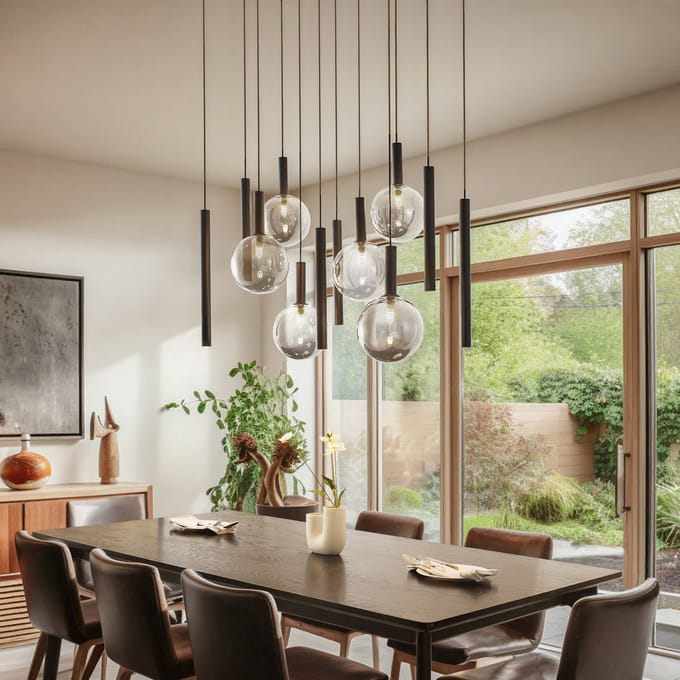 Lucande - hanglamp - 12lichts - Glas, ijzer - H: 30 cm - G9 - zwart, rookgrijs