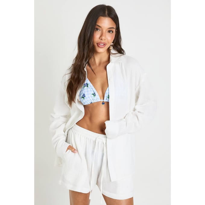 boohoo Dames Strandshort Met Elastische Taille | Wit | Maat: 36