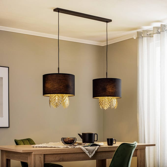 Lucande - hanglamp - 6lichts - Stof, strijkijzer - H: 39.4 cm - E27 - zwart, goud