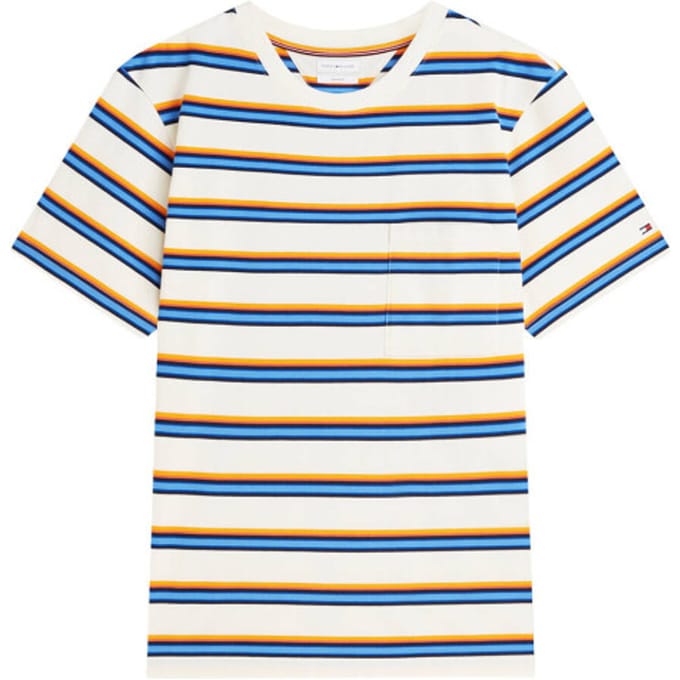 Tommy Hilfiger Yarn Dye Multistripe Ivory Petal Multi Stripe Größe: L | Basic T-Shirts Outlet | Herren | Weiß