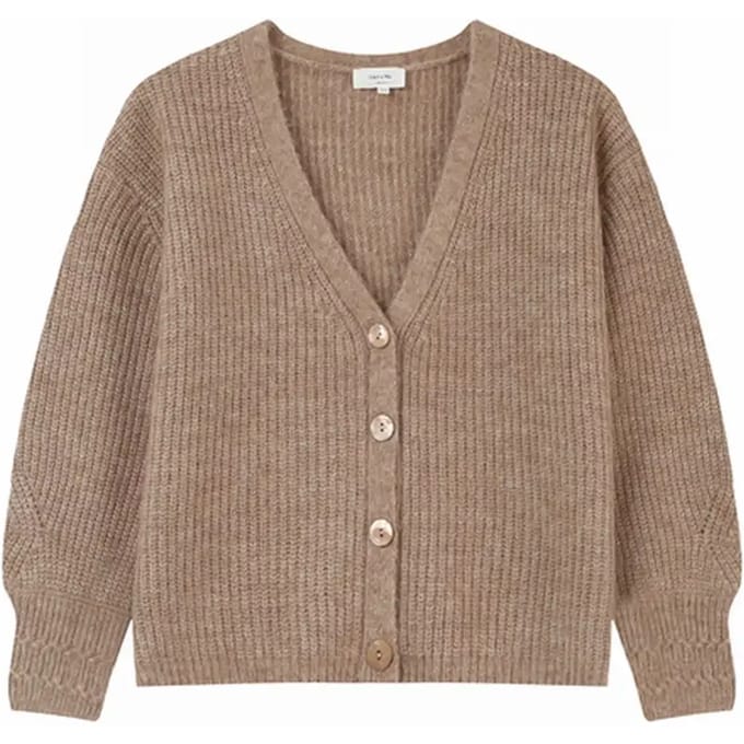 Bruin rib gebreid vest met knopen Lamia - Grace & Mila