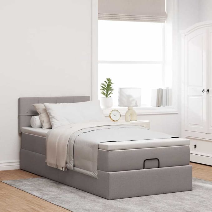 vidaXL - Bed - met - matras - 90x200 - cm - stof - taupe