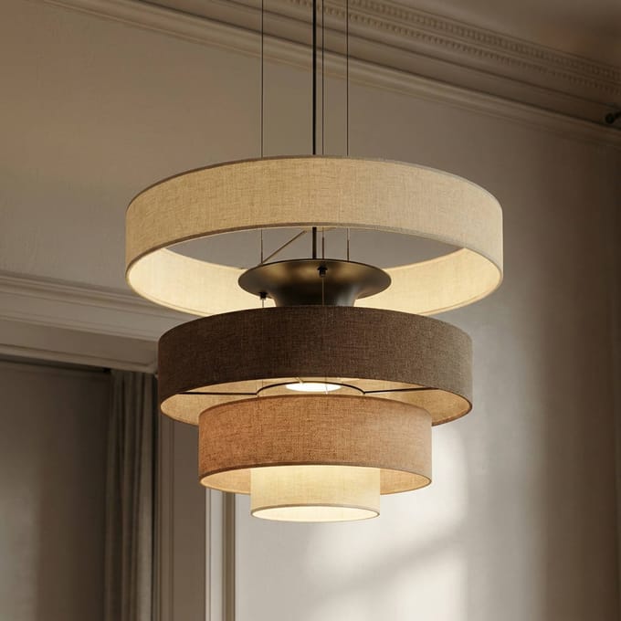 Lucande LED hanglamp Peldano, Ø50 cm bruin/beige, dimbaar