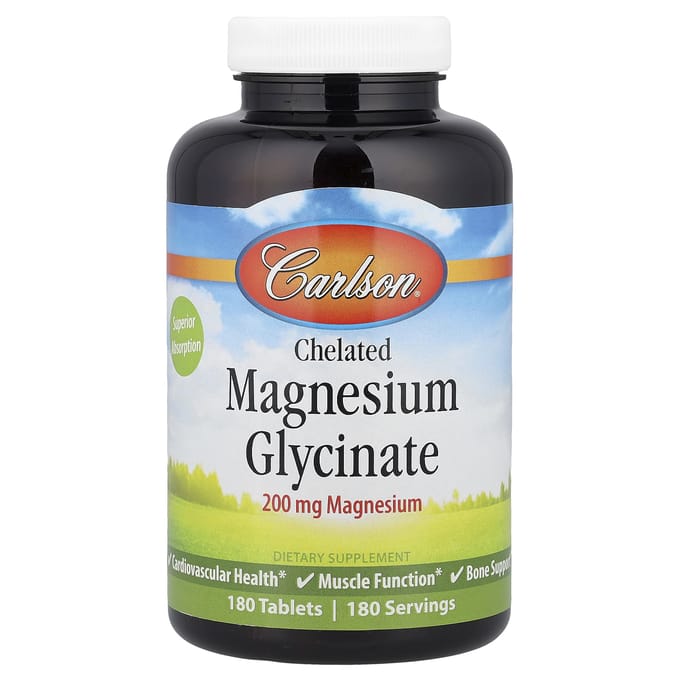 Glycinate de Magnésium Chélaté, 200mg, 180 Comprimés