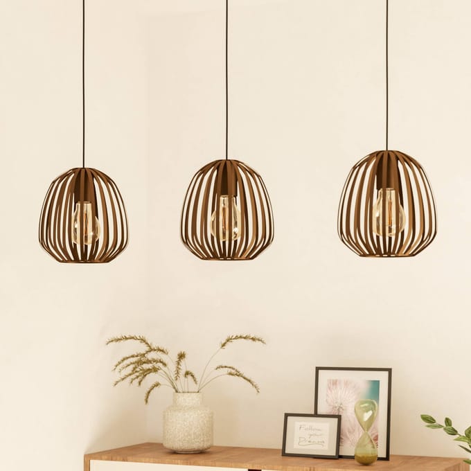EGLO Hanglamp Espinal, geborsteld brons, lengte 90 cm, 3-lamps.