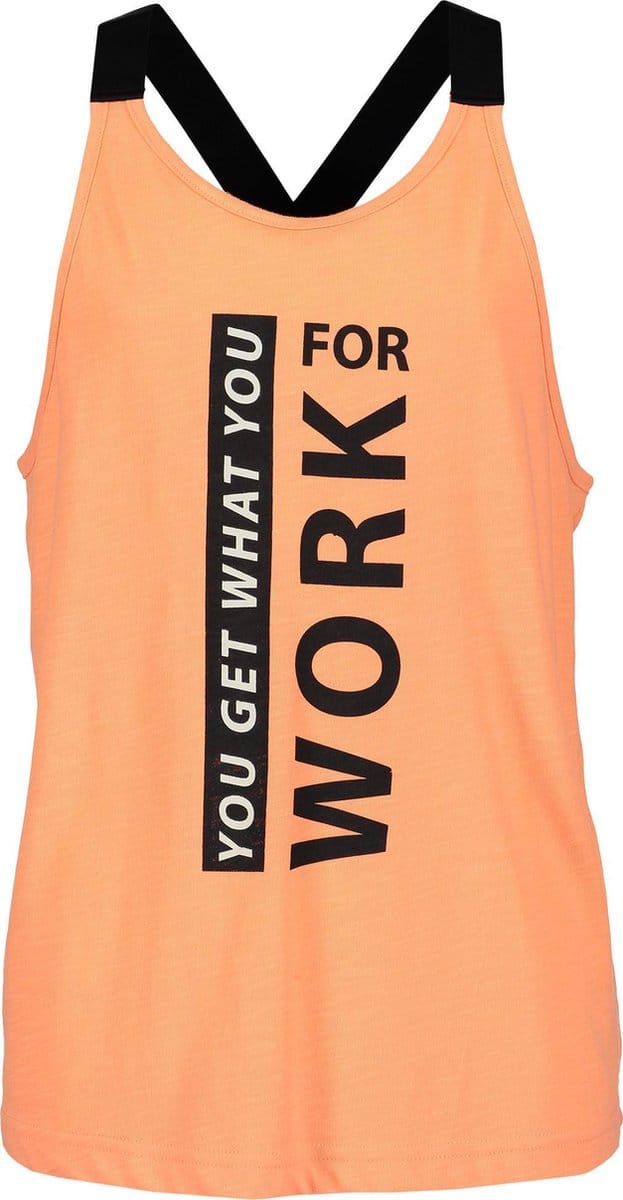 Top Oranje met zwarte bandjes - maat 164