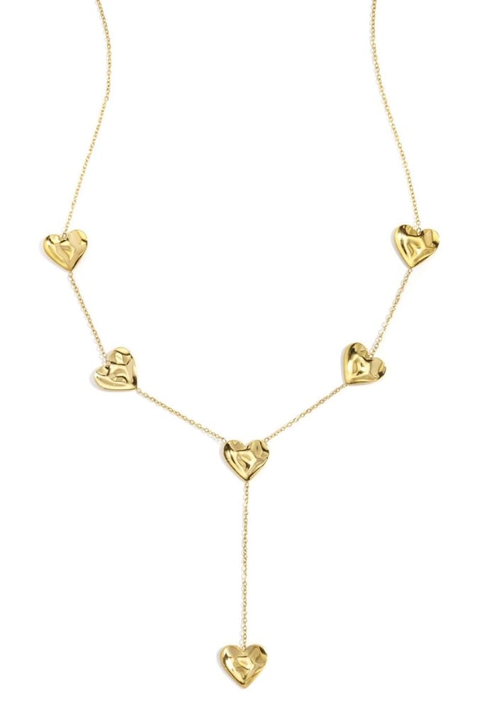 Bijoutheek Collier Y-Vorm Hartjes Gehamerd Goud