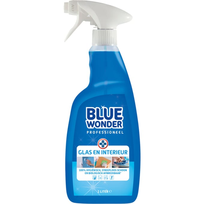 Blue Wonder - Professionele Glas & Interieur Spray - Streeploos Schoon - 1 Liter - 1 stuk