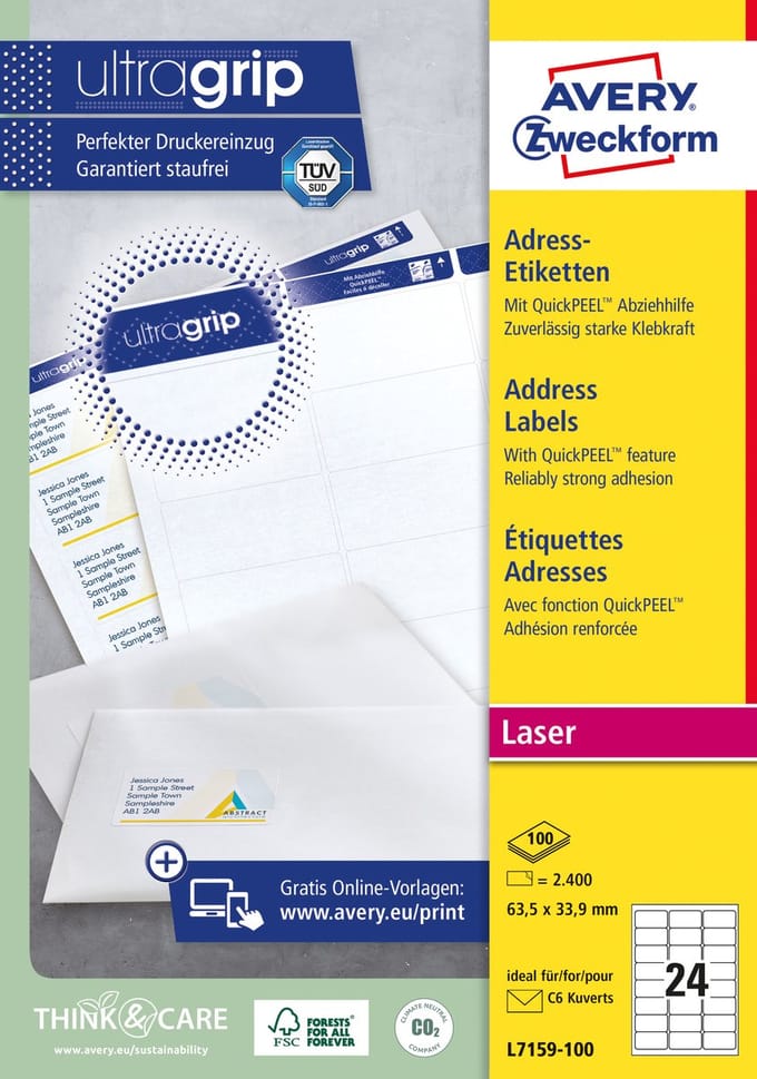 Etiket avery l7159-100 63.5x33.9mm wit 2400st | 5 stuks