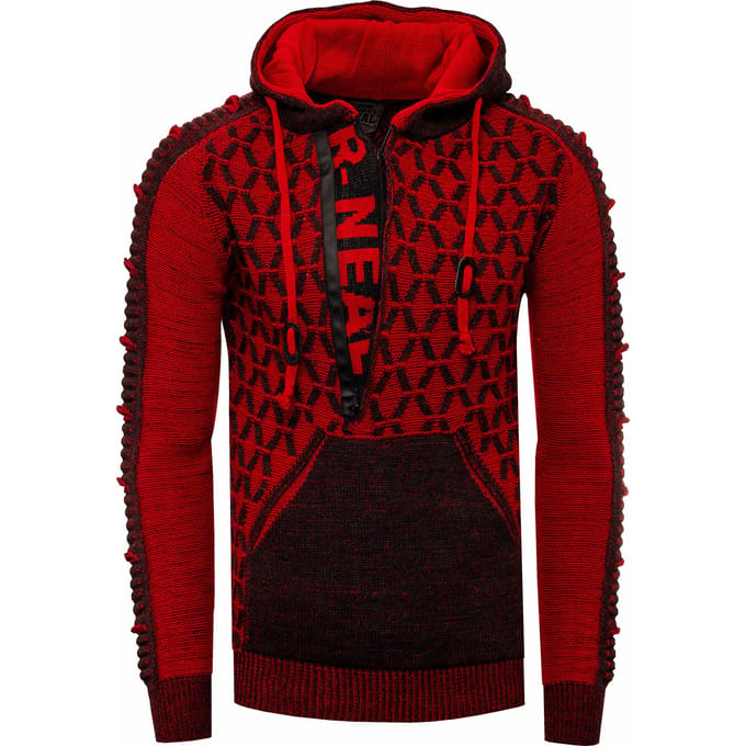Contrasterende grof gebreide hoodie met 1/2 rits