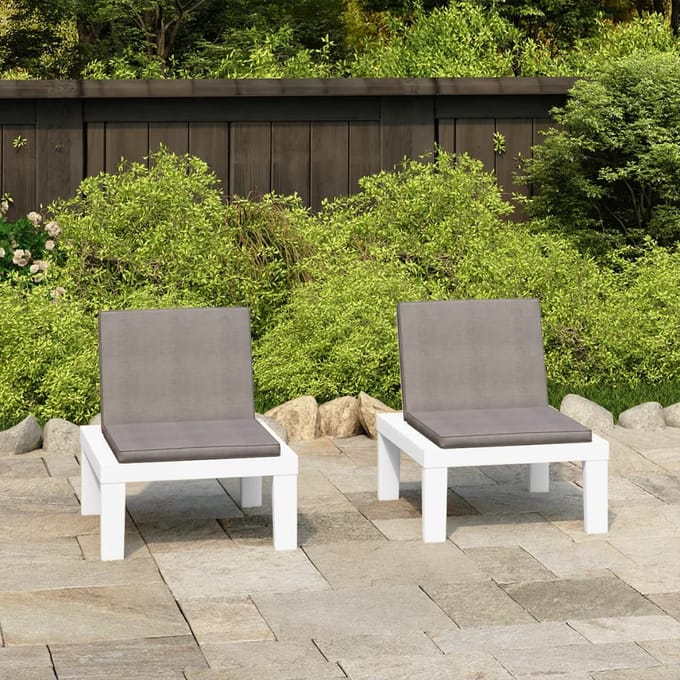 vidaXL - Loungestoelen - 2 - st - met - kussens - kunststof - wit