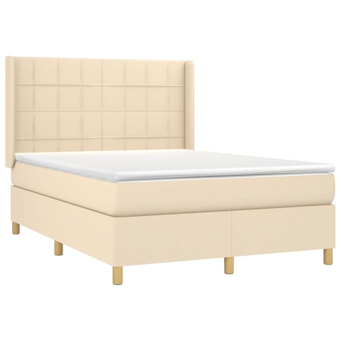 vidaXL - Boxspring - met - matras - stof - crèmekleurig - 140x190 - cm