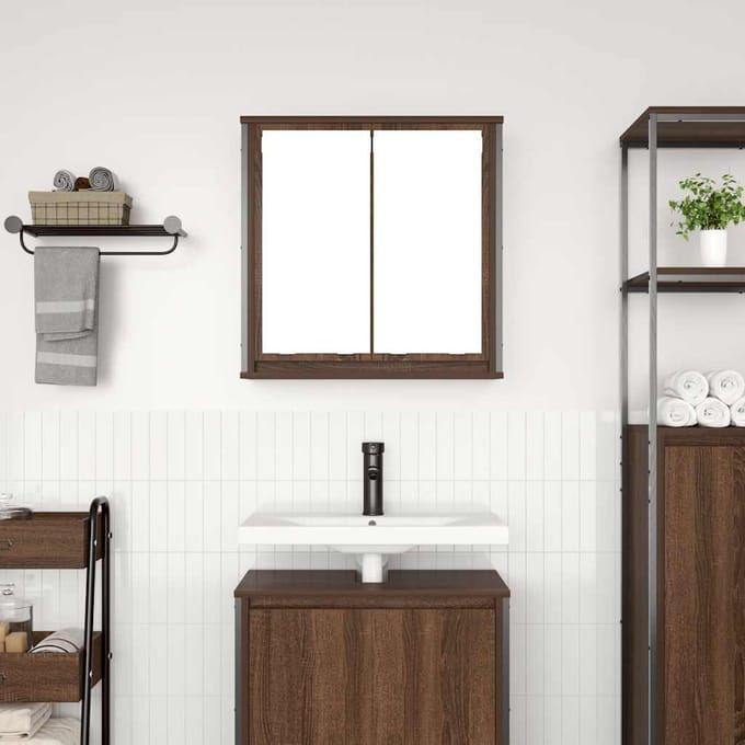 vidaXL - Badkamerwandkast - met - spiegel - 60x21x60 - cm - bruin - eiken