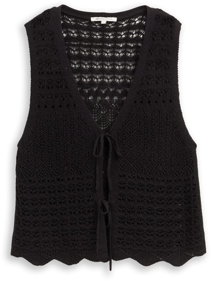 Tom Tailor Denim - Gebreide vesten met gaasmotief - Maat M - deep black