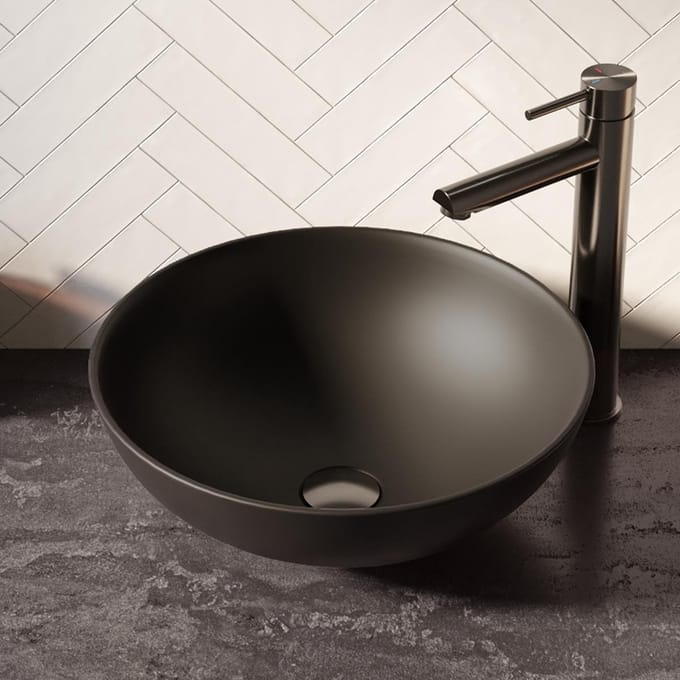 Brauer Bowl Waskom - Rond - 40 cm - Keramiek - Mat - Zwart