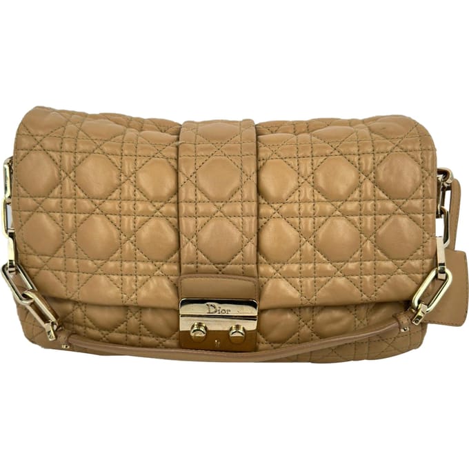 Dior Cannage Gequilted New Lock Flap Bag in Beige Lamsleer