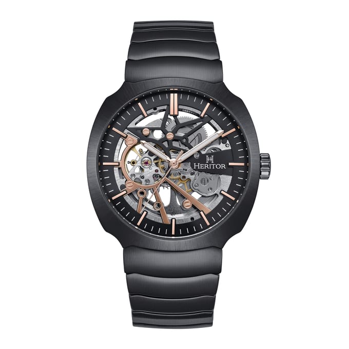 Heritor Automatic Magnus horloge met roestvrijstalen band - brons/roségoud