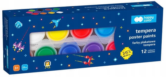 Happy Colour Plakkaatverf Set: 12 Kleuren, 25ml per potje, Niet giftig