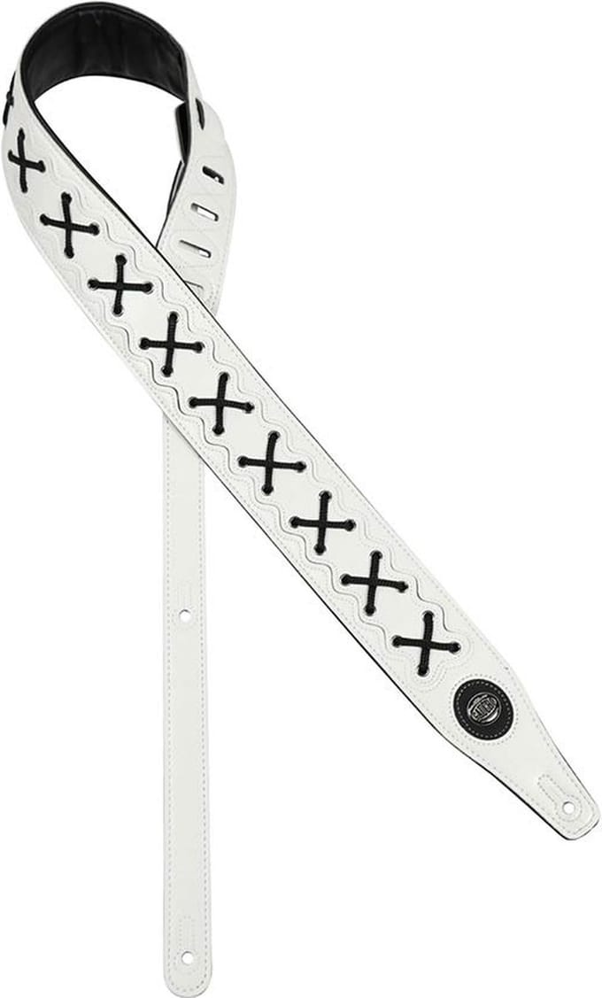 Gaucho GST-648-WH gitaarriem, kunstleer, geveterd, wit