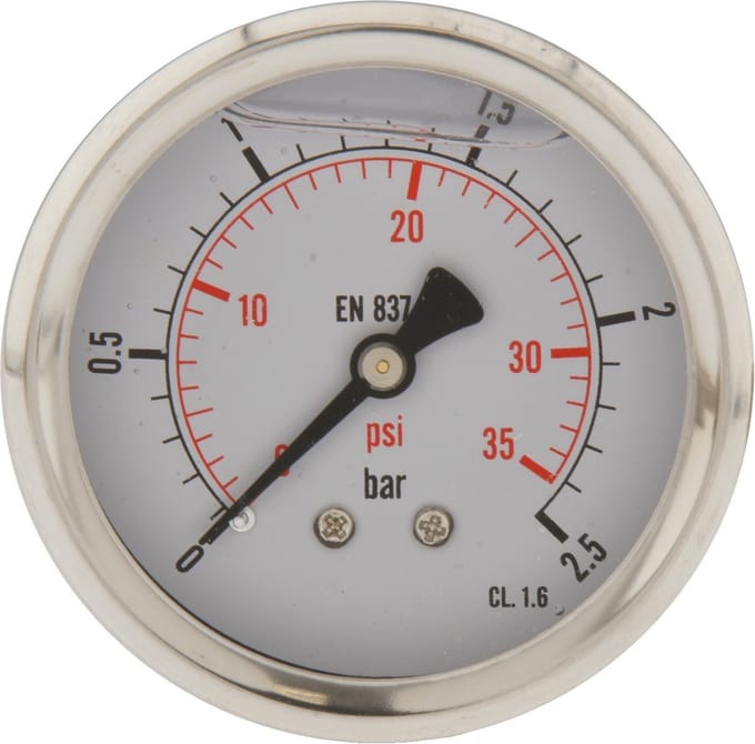 0..2.5 Bar Glycerine Manometer Achteraansluiting RVS/Messing 63 mm Klasse 1.6 - ML02P563SHG