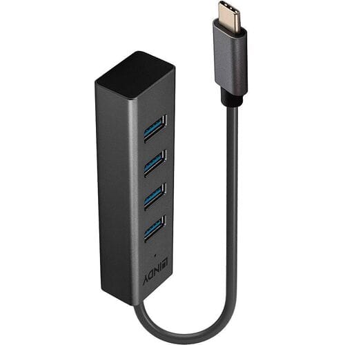 LINDY 43325 43325 USB-hub 4 poorten USB-A USB 3.2 Gen1 5 GBit/s Met USB-C stekker Grijs