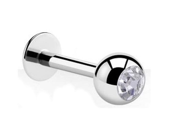 Titanium Labret Piercing 6 mm (1,2 mm staaf) met 3 mm bal & wit steen-accent – RH-Jewelry [High Quality Piercing]