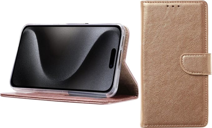 BixB Hoesje Geschikt voor iPhone 15 Pro – portemonnee bookcase met pasjeshouder - Goud