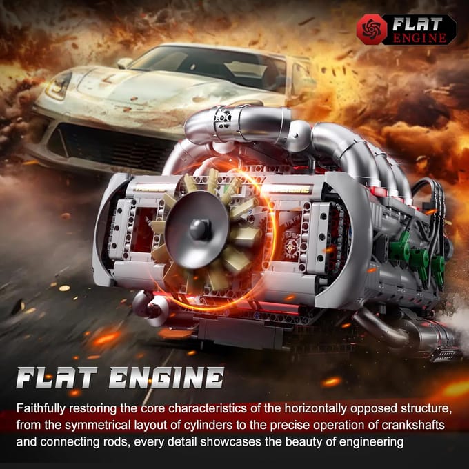 Mould King 10181 Technische Auto Speelgoed De Gemotoriseerde Flat Engine Bouwsteen Montage Auto Motor Baksteen Model Kinderen Kerstcadeau 10181
