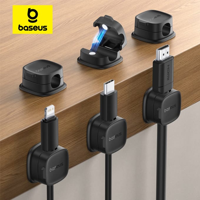 Baseus Kabelorganizerhouder Magnetische kabel Gladde verstelbare snoerhouder Onder bureau Kabelbeheer Draadhouder Kabelclips 3PCS Black