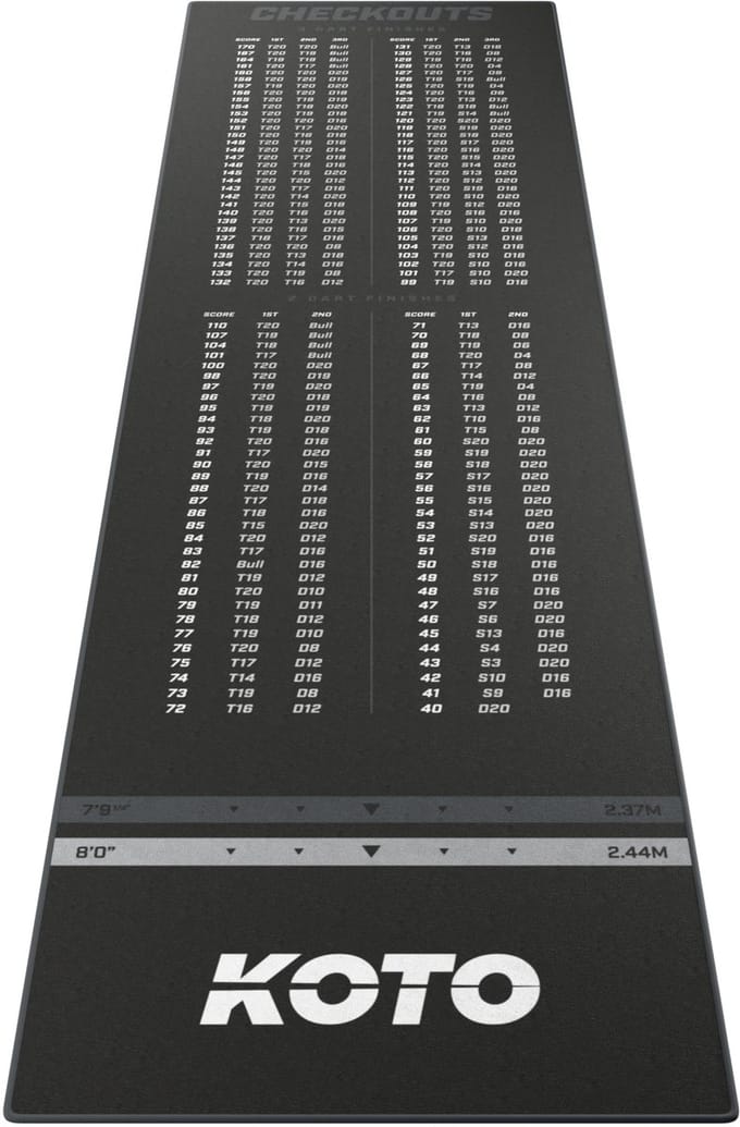 KOTO - Carpet Checkout Dartmat - Grijs 285 x 80 cm Score Indicator - Antislip