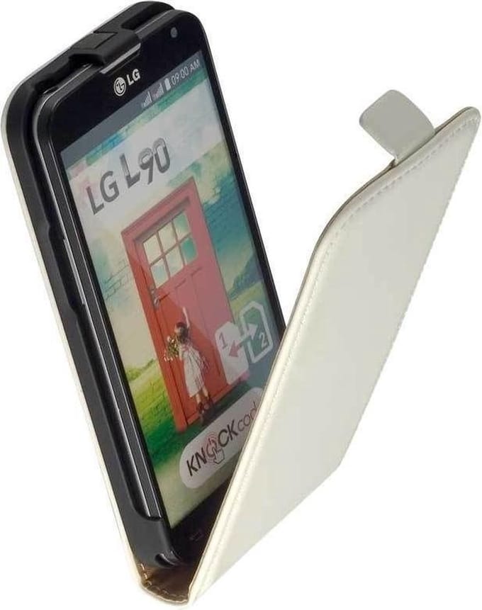 LELYCASE Lederen Flip Case Cover Hoesje LG L90 Wit
