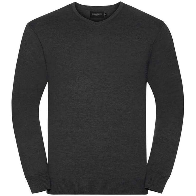 Russell Collection Heren Sweatshirt Katoen Acryl V Hals (Houtskool mergel)