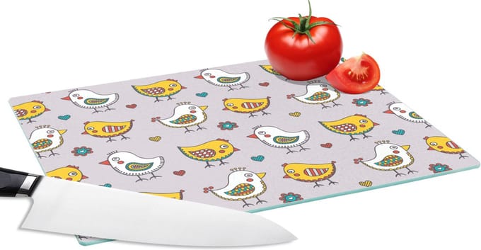 Glazen Snijplank - 28x20 - Patroon - Vogel - Kip - Snijplanken Glas