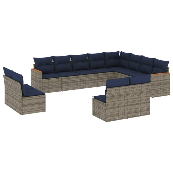 vidaXL - 12-delige - tuinbankset - met - kussens, - grijs - polyrotan