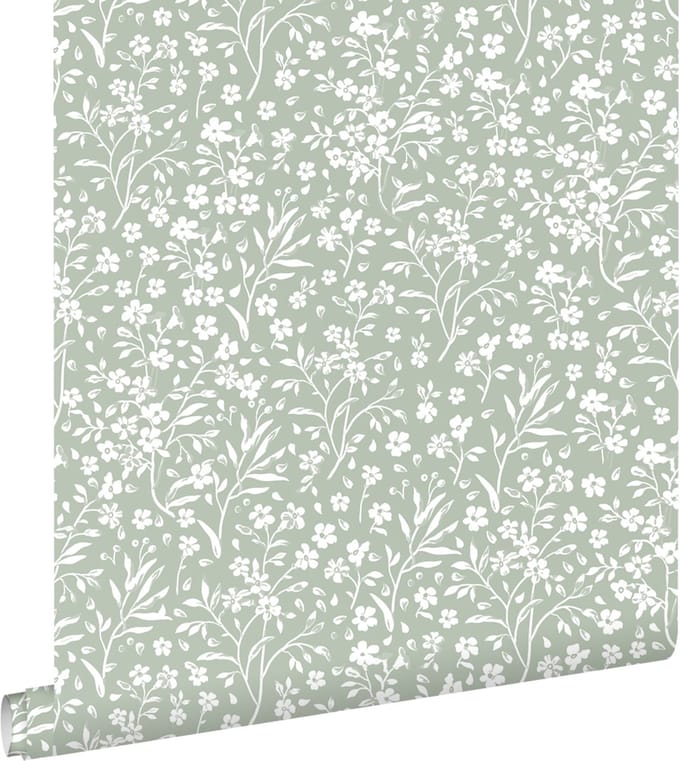 ESTAhome behang bloemetjes mintgroen - 50 x 900 cm - 139879