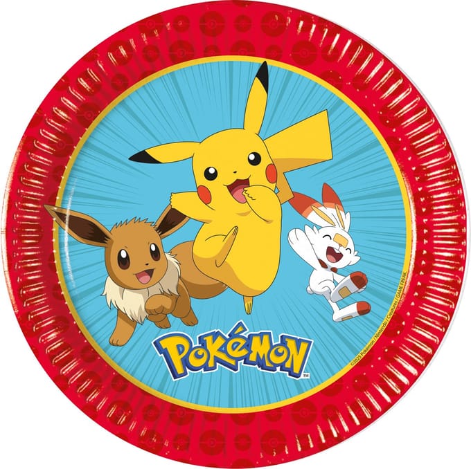 Globos papieren borden Pokémon 23cm - Kinderfeestje tafelservies 8 stuks.