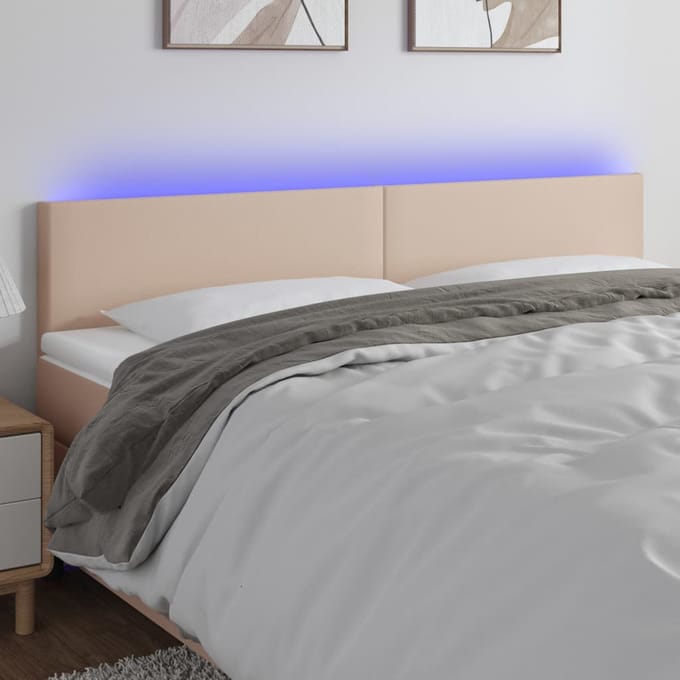 vidaXL - Hoofdbord - LED - 200x5x78/88 - cm - kunstleer - cappuccinokleurig