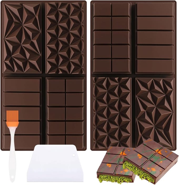 Diepe Chocolade Mal voor Chocolade, Bonbons en Snoep - 2 Stuks met Schraper en Siliconen Kwast