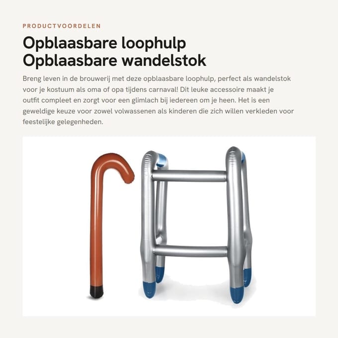 Dailygoods- Opblaasbare Loophulp - Opblaasbare Wandelstok - Kostuumaccessoire - Carnaval - Verstelbaar - Lichtgewicht