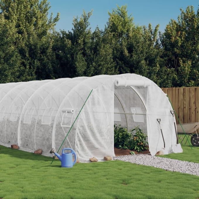 vidaXL - Tuinkas - met - stalen - frame - 72 - m² - 24x3x2 - m - wit