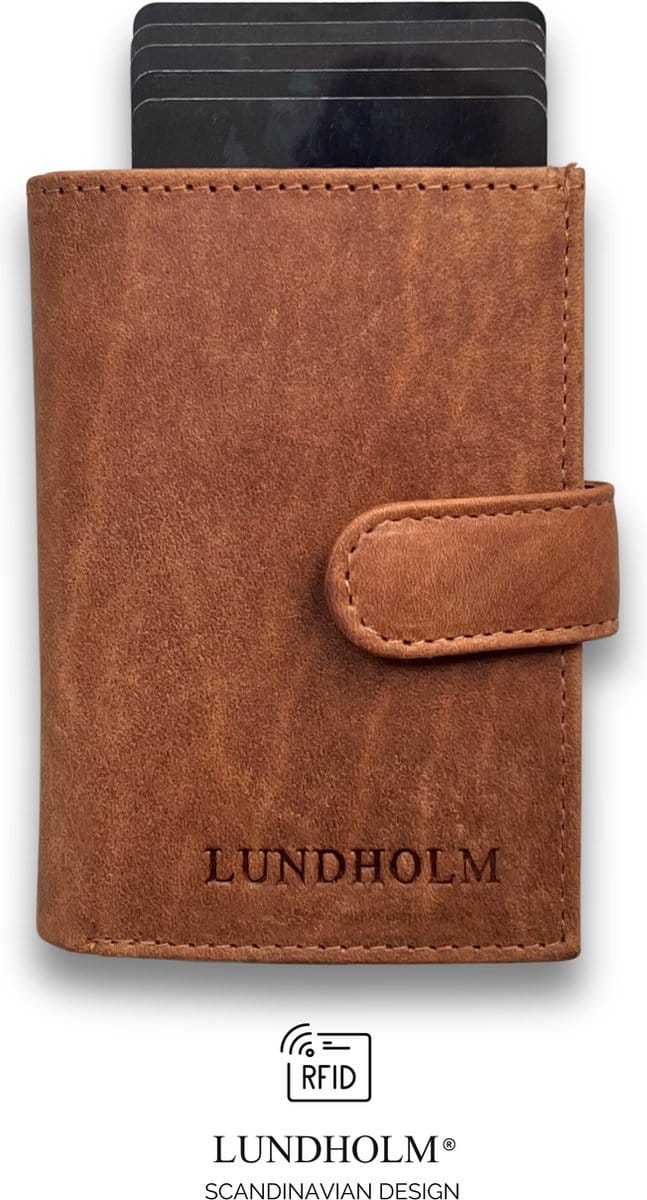 Lundholm luxe pasjeshouder mannen met portemonnee RFID anti-skim bescherming - Hunter Bruin