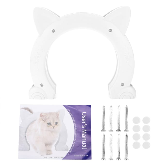 Chatière intérieure en plastique en forme de tête de chat avec motif arête de poisson(Noir ) blanc