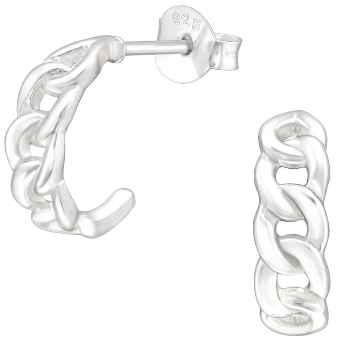 Joy|S - Zilveren oorringen stud - 12 mm - schakel gourmet - dikte: 4 mm - oorbellen