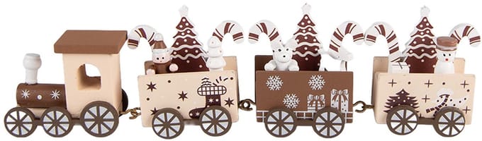 Clayre & Eef Kerstdecoratie Beeld Trein 27x4x8 cm Beige Hout