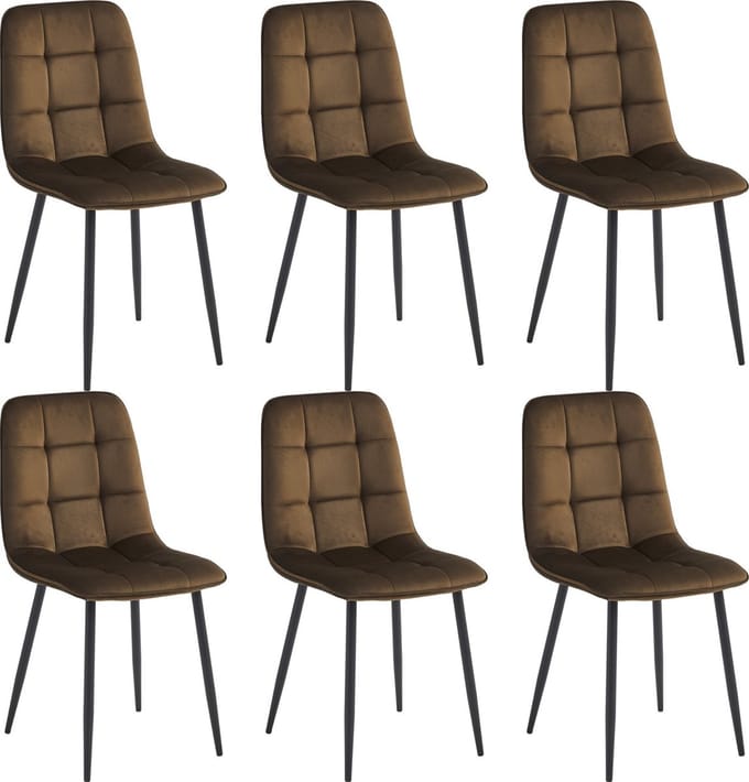 Colenis - Ela Eetkamerstoel - Set Van 6 - Bruin - Velvet - Design