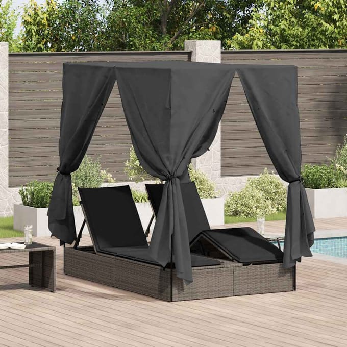 vidaXL Dubbele ligstoel Grijs 205 x 129 x 200 cm poly rattan