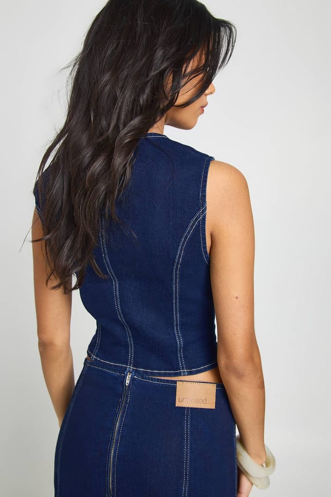 boohoo Dames Stretch Denim Gilet | Indigo | Maat: 38