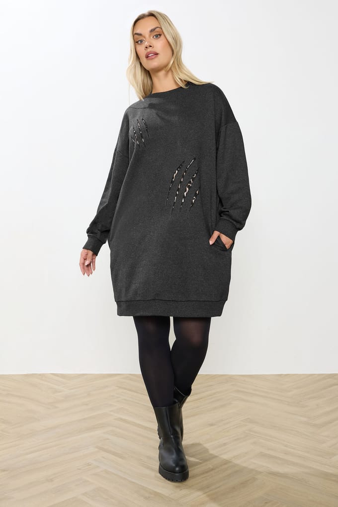 Yours Grey Leopard Slash Sweatshirtjurk Size 58-60